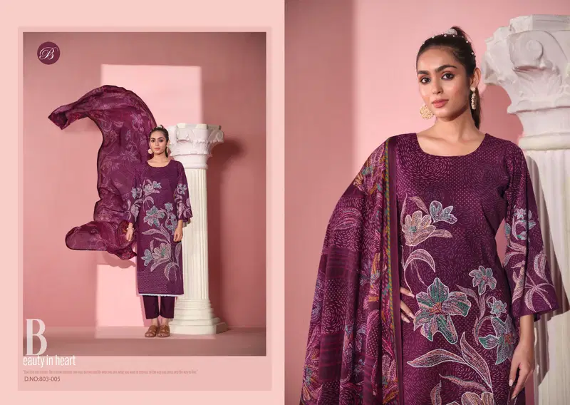  Safeena by Belliza  Cotton Printed With Handwork Dress Material